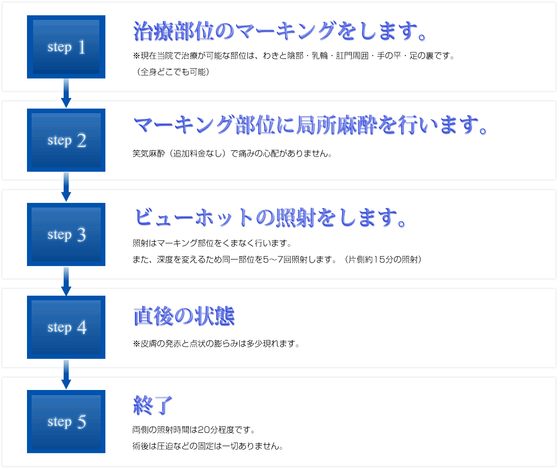 ビューホットの治療の流れの一覧表